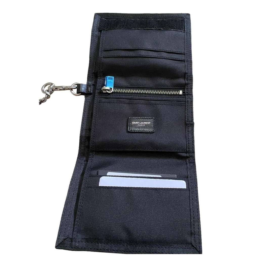 Saint Laurent Saint Laurent Buffalo Palm Tree Black Nylon Chain Trifold Wallet Black Never worn - Box View