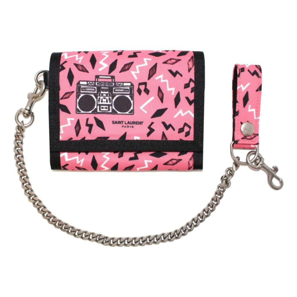 Saint Laurent Saint Laurent Buffalo Pink Nylon Radio Chain Trifold Wallet Pink Leather Never worn - Front View