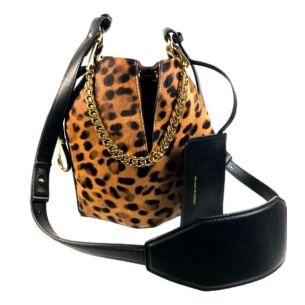 Alexander McQueen Alexander McQueen The Bucket Bag Leopard Print Pony Hair Brown Leather Never worn - Back View