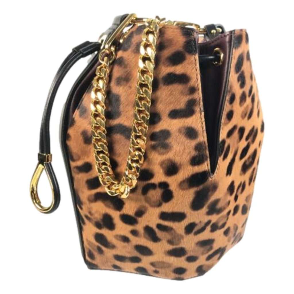 Alexander McQueen Alexander McQueen The Bucket Bag Leopard Print Pony Hair Brown Leather Never worn - Model View