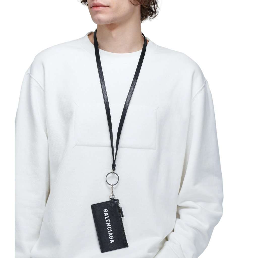 Balenciaga Balenciaga Cash Logo Neck Lanyard Card Holder Wallet Black Leather Black Leather Never worn - Model View