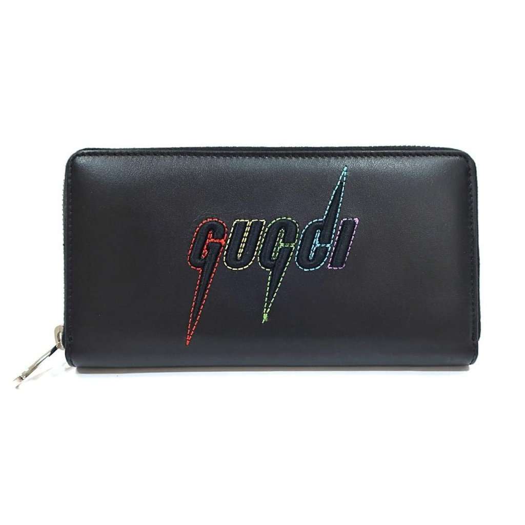 Gucci Gucci Black Leather Rainbow Blade Lightning Logo Long Wallet Black Leather Never worn - Front View