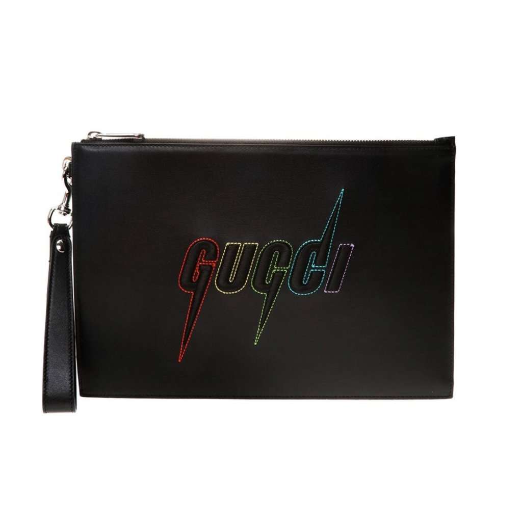 Gucci Gucci Blade Embroidered Black Leather Pouch Wristlet Clutch Bag Black Leather Never worn - Front View