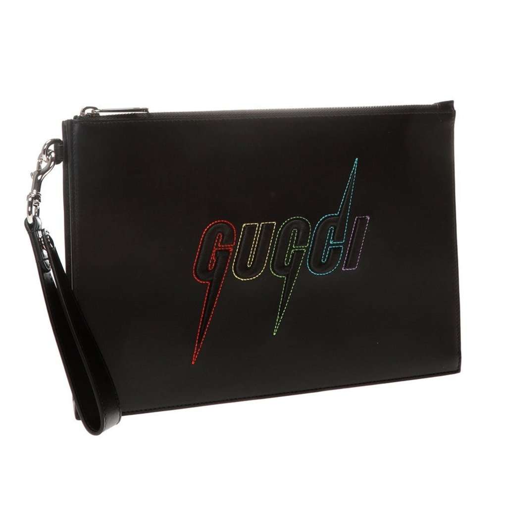 Gucci Gucci Blade Embroidered Black Leather Pouch Wristlet Clutch Bag Black Leather Never worn - Back View
