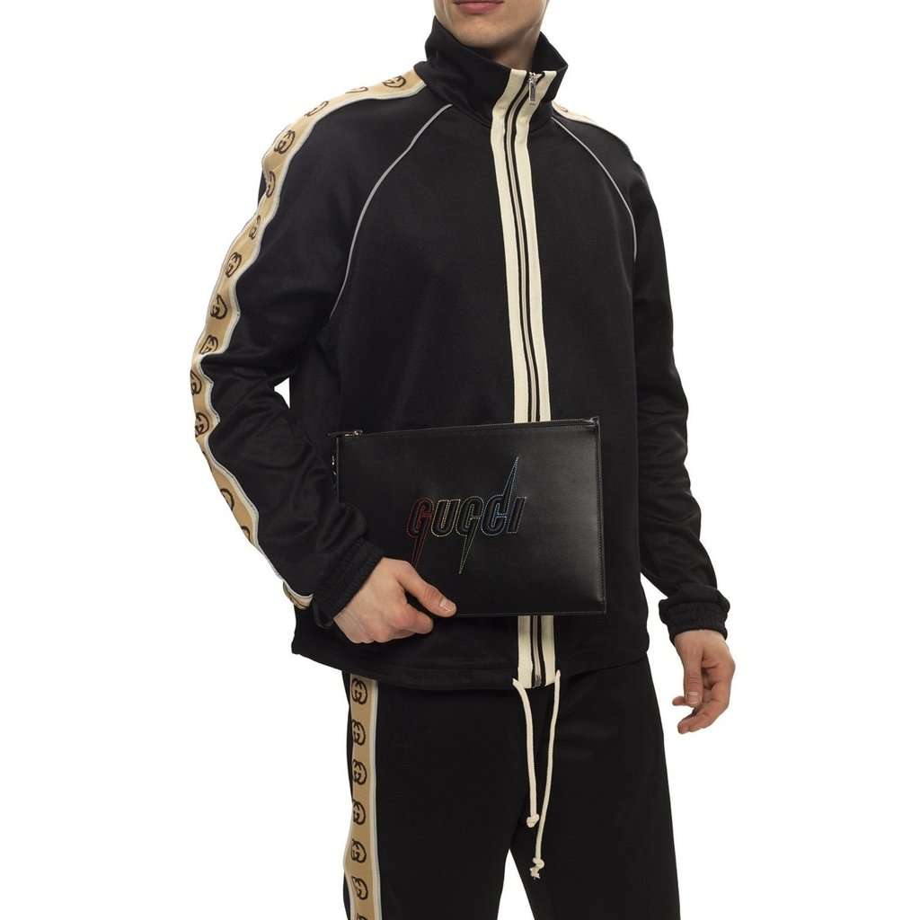 Gucci Gucci Blade Embroidered Black Leather Pouch Wristlet Clutch Bag Black Leather Never worn - Model View