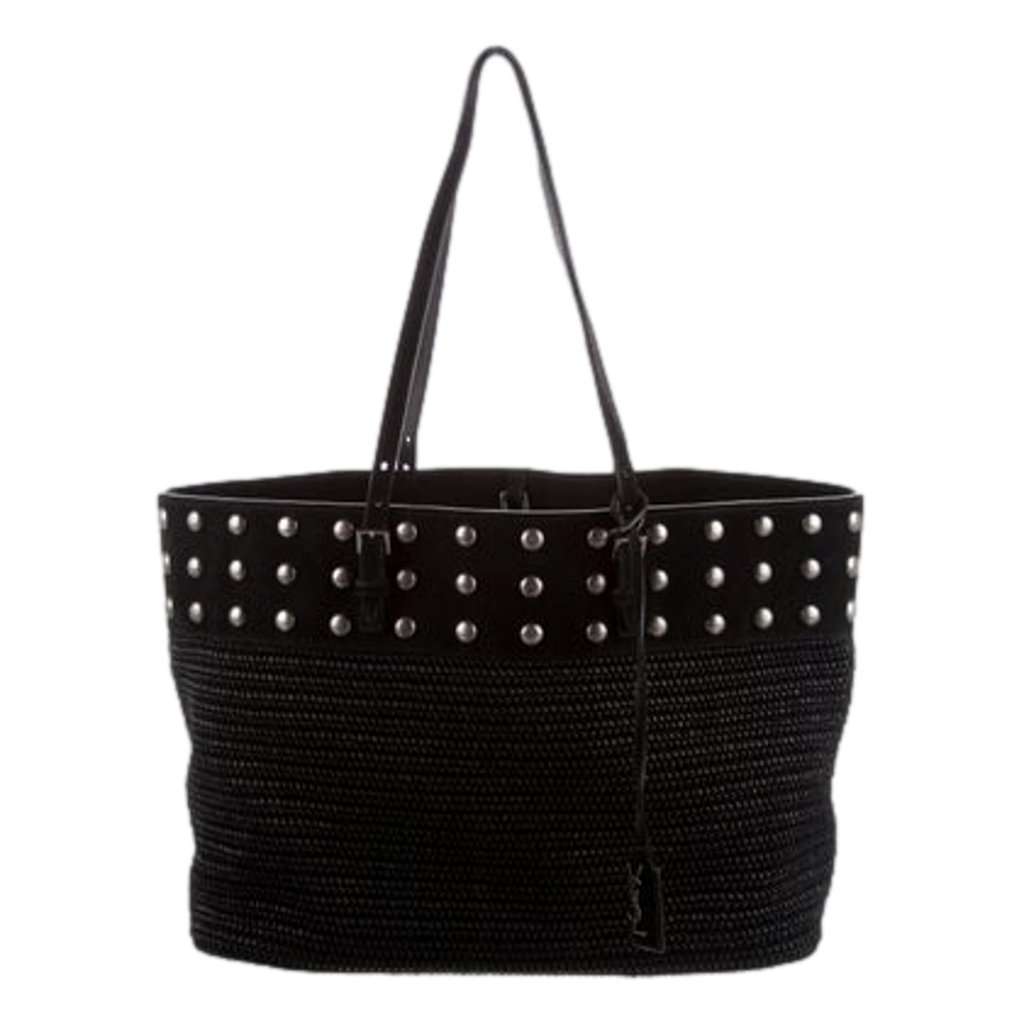Saint Laurent Saint Laurent Boucle Studded Black Raffia Leather Shopping Tote Black Leather Never worn - Front View
