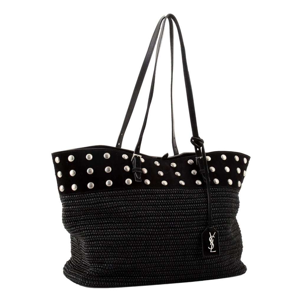 Saint Laurent Saint Laurent Boucle Studded Black Raffia Leather Shopping Tote Black Leather Never worn - Inside View