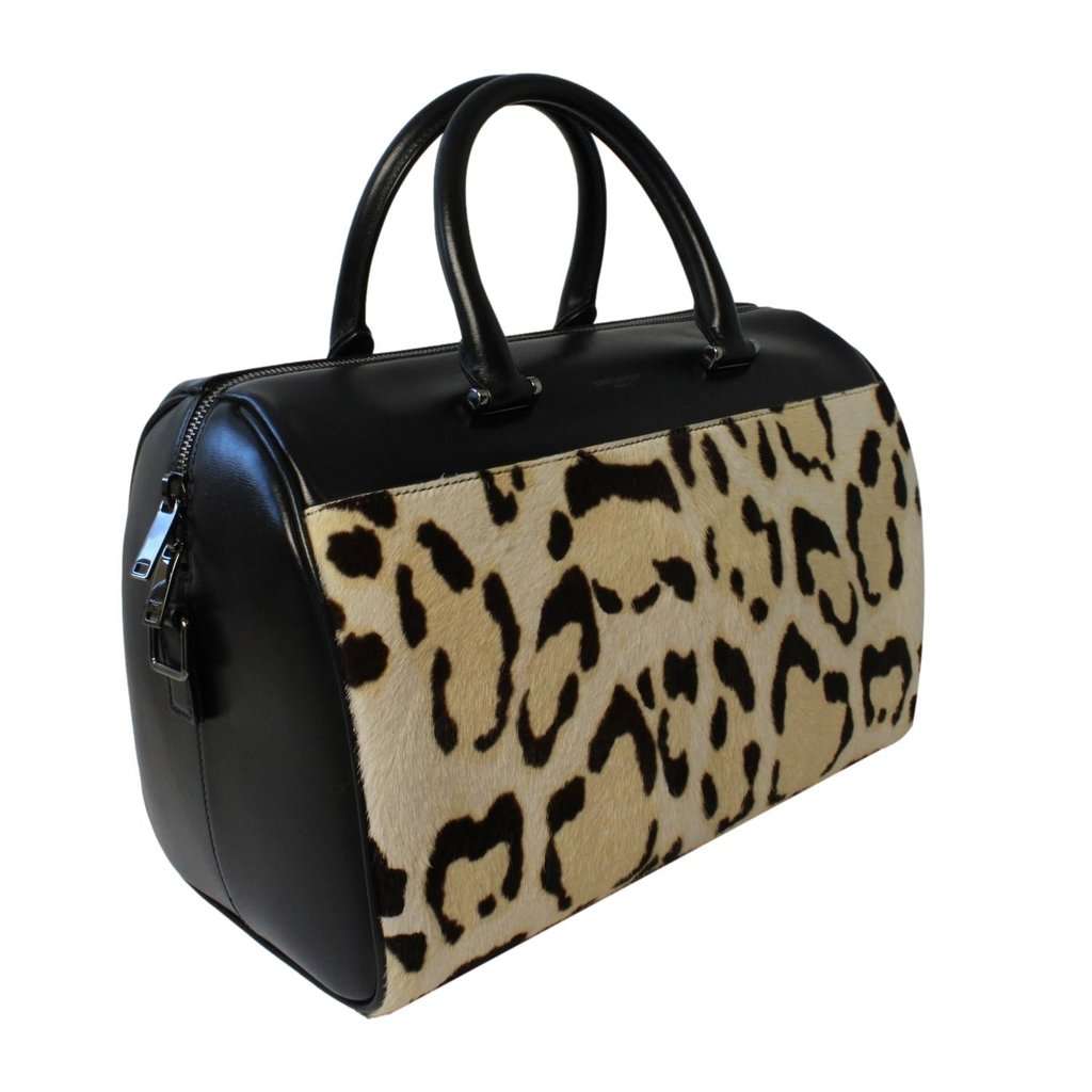 Saint Laurent Saint Laurent 12 Hour Calfskin Leather Pony Hair Duffle Bag Beige Leather Never worn - Model View