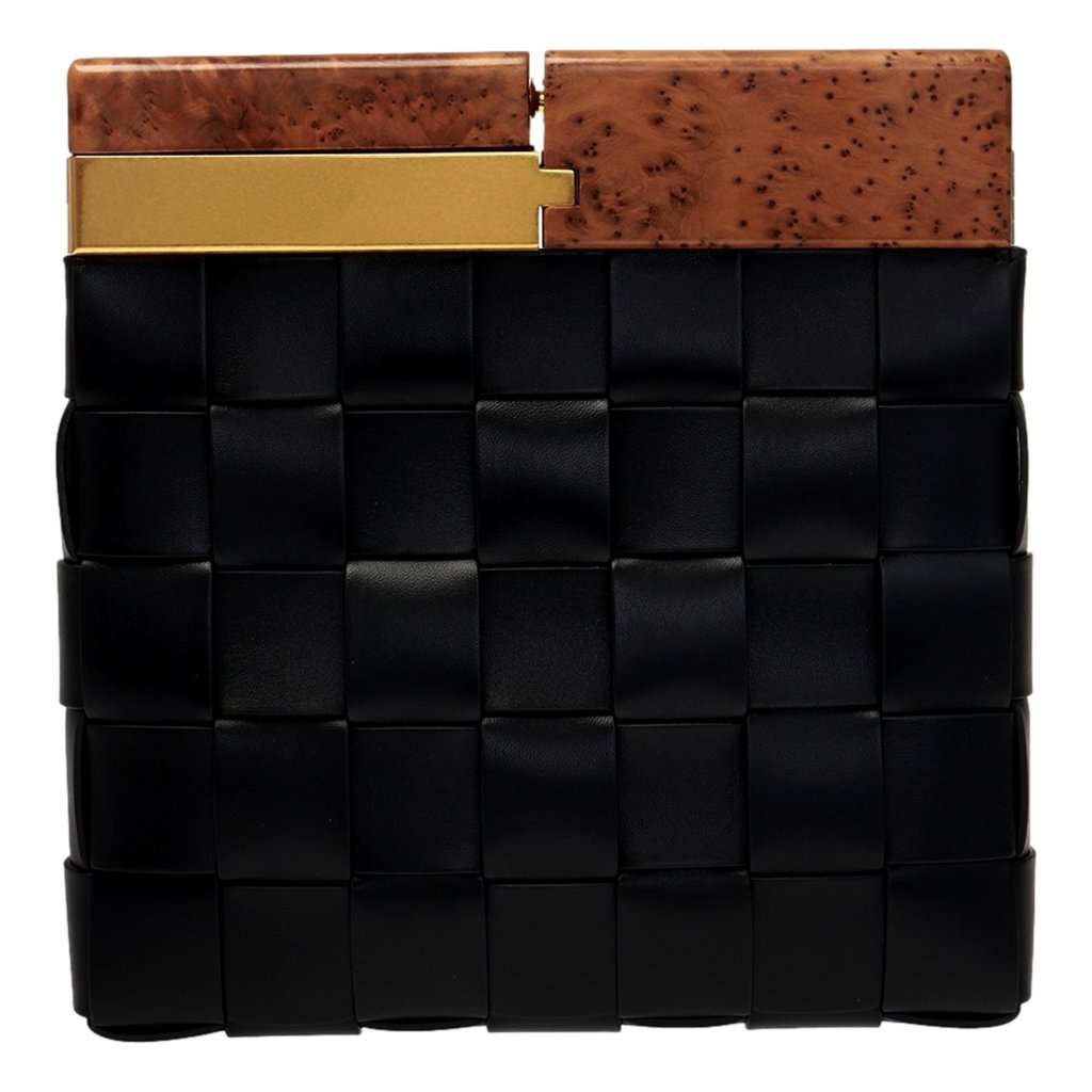 Bottega Veneta Bottega Veneta BV Snap Mogano Black Leather Clutch Designer Evening Handbag Black Leather Never worn - Front View