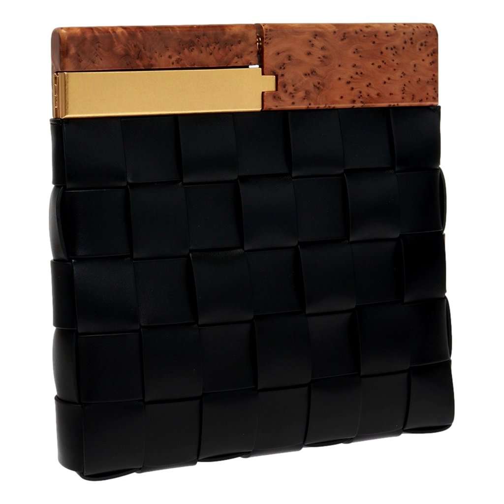 Bottega Veneta Bottega Veneta BV Snap Mogano Black Leather Clutch Designer Evening Handbag Black Leather Never worn - Inside View