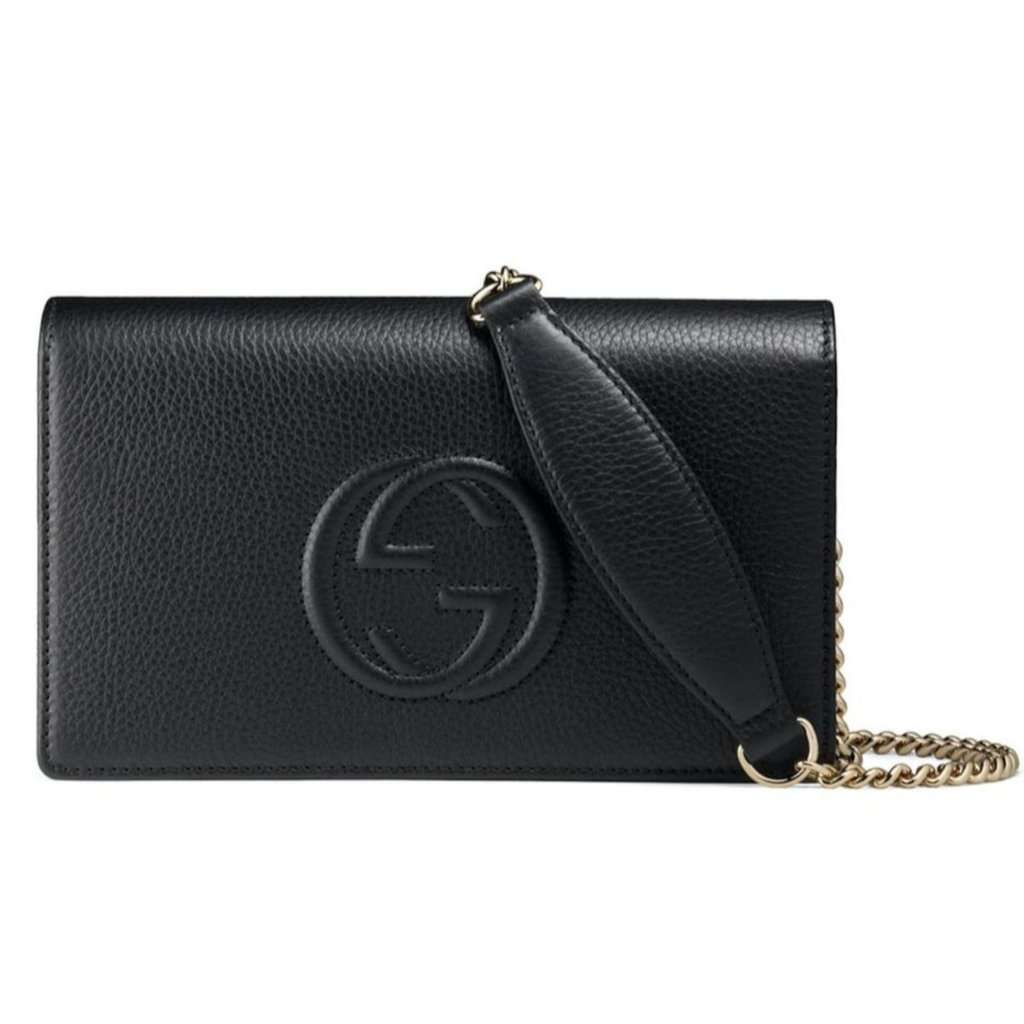 Gucci Gucci Soho Chain Wallet Crossbody Bag Black Leather Interlocking GG Black Leather Never worn - Front View