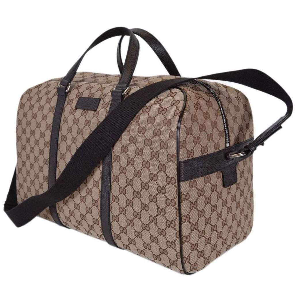 Gucci Gucci Large GG Logo Beige Canvas Brown Leather Strap Duffle Bag Brown Canvas Never worn - Box View