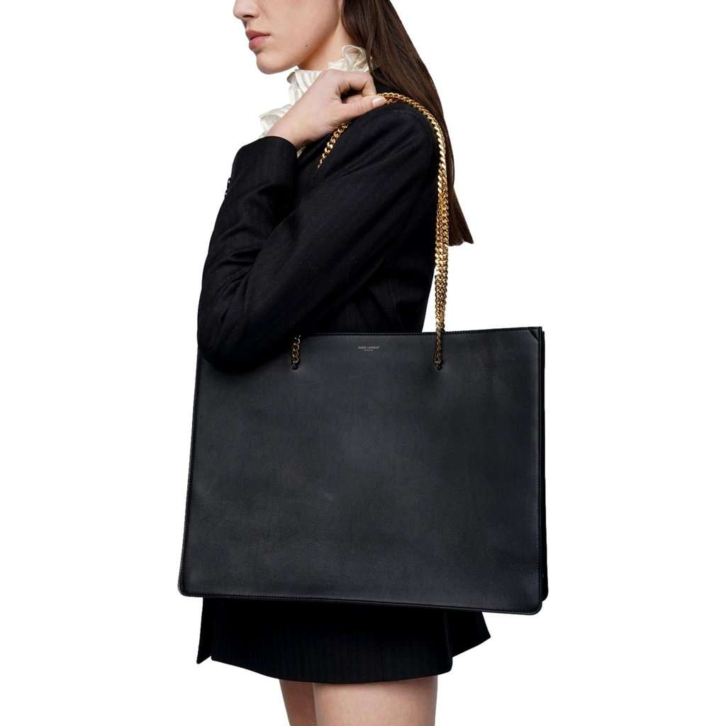 Saint Laurent Saint Laurent Siena Ultra Lux Black Calf Leather Chain Shoulder Tote Bag Black Leather Never worn - Back View