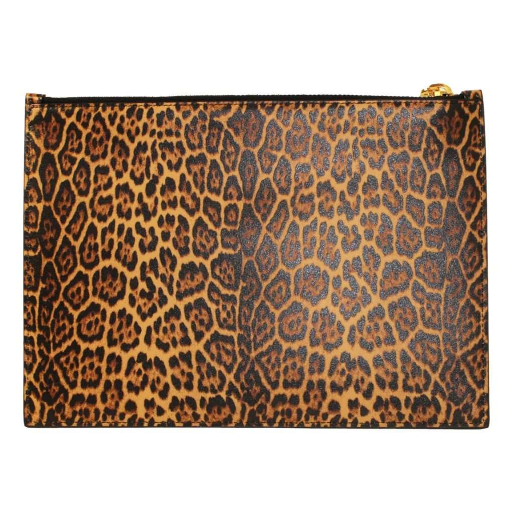 Saint Laurent Saint Laurent Leopard Printed Calfskin Leather Medium Pouch Brown Leather Never worn - Back View