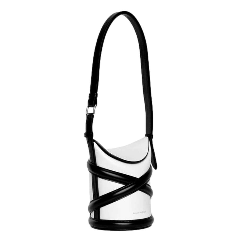Alexander McQueen Alexander McQueen Curve Soft Ivory Black Calfskin Bucket Bag White Leather Never worn - Inside View