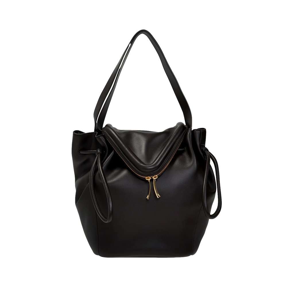 Bottega Veneta Bottega Veneta Beak Large Black Calfskin Shoulder Bag Black Leather Never worn - Front View