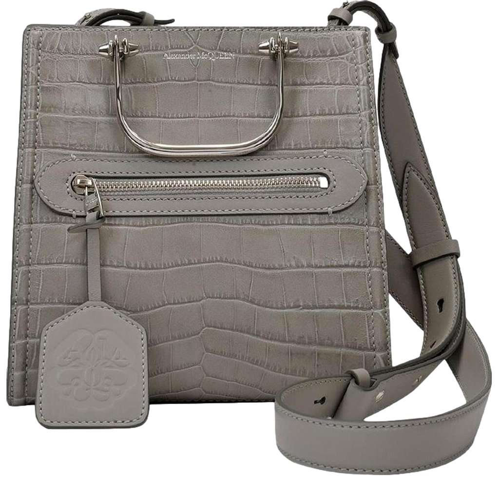 Alexander McQueen Alexander McQueen The Short Story Grey Croc Print Leather Satchel Grey Leather Never worn - Front View
