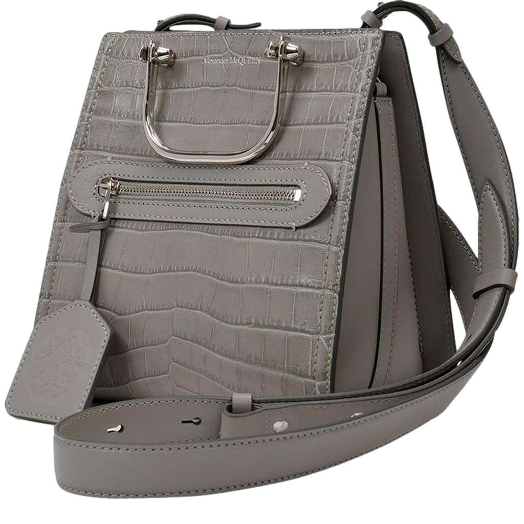 Alexander McQueen Alexander McQueen The Short Story Grey Croc Print Leather Satchel Grey Leather Never worn - Back View