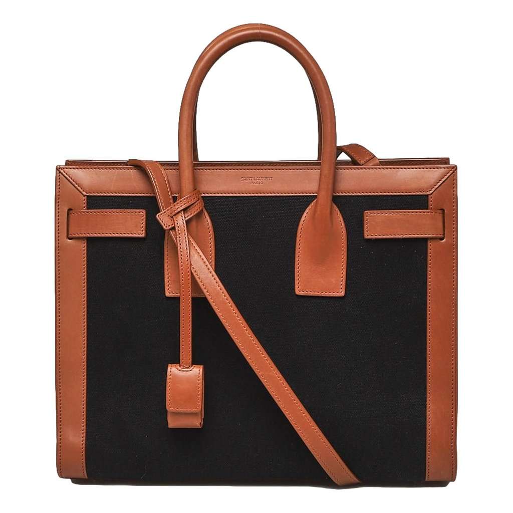 Saint Laurent Saint Laurent Sac De Jour Black Canvas and Brown Leather Satchel Black Canvas Never worn - Front View