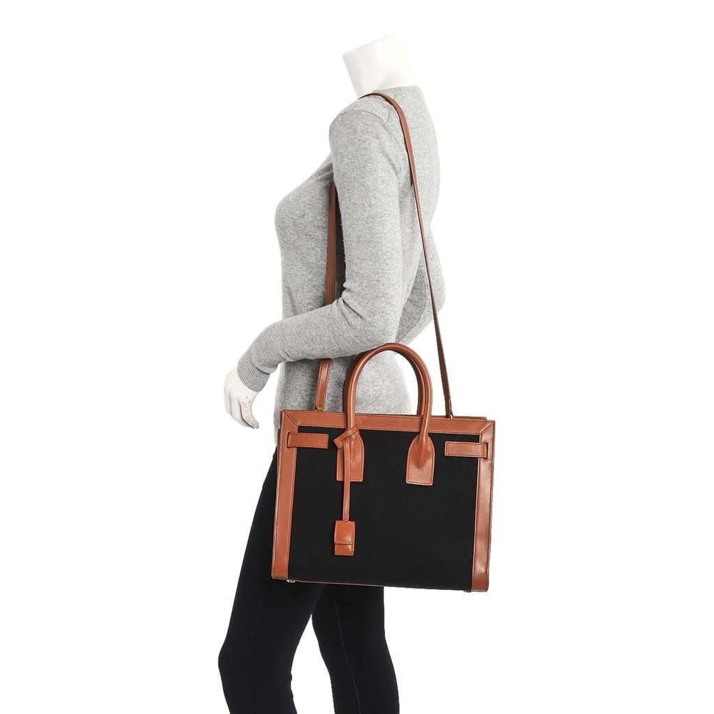 Saint Laurent Saint Laurent Sac De Jour Black Canvas and Brown Leather Satchel Black Canvas Never worn - Back View