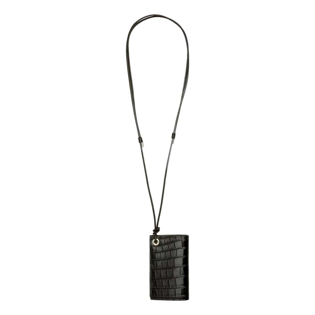 Saint Laurent Saint Laurent Croc Embossed Black Lanyard Card Case Wallet Black Leather Never worn - Back View