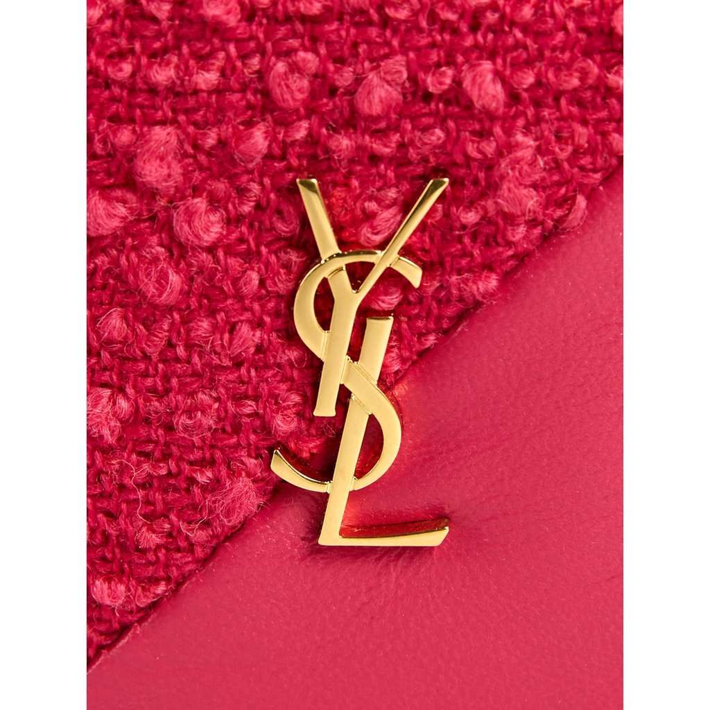 Saint Laurent Saint Laurent Jamie YSL Keyring Cube Magenta Tweed Leather Pink Leather Never worn - Box View