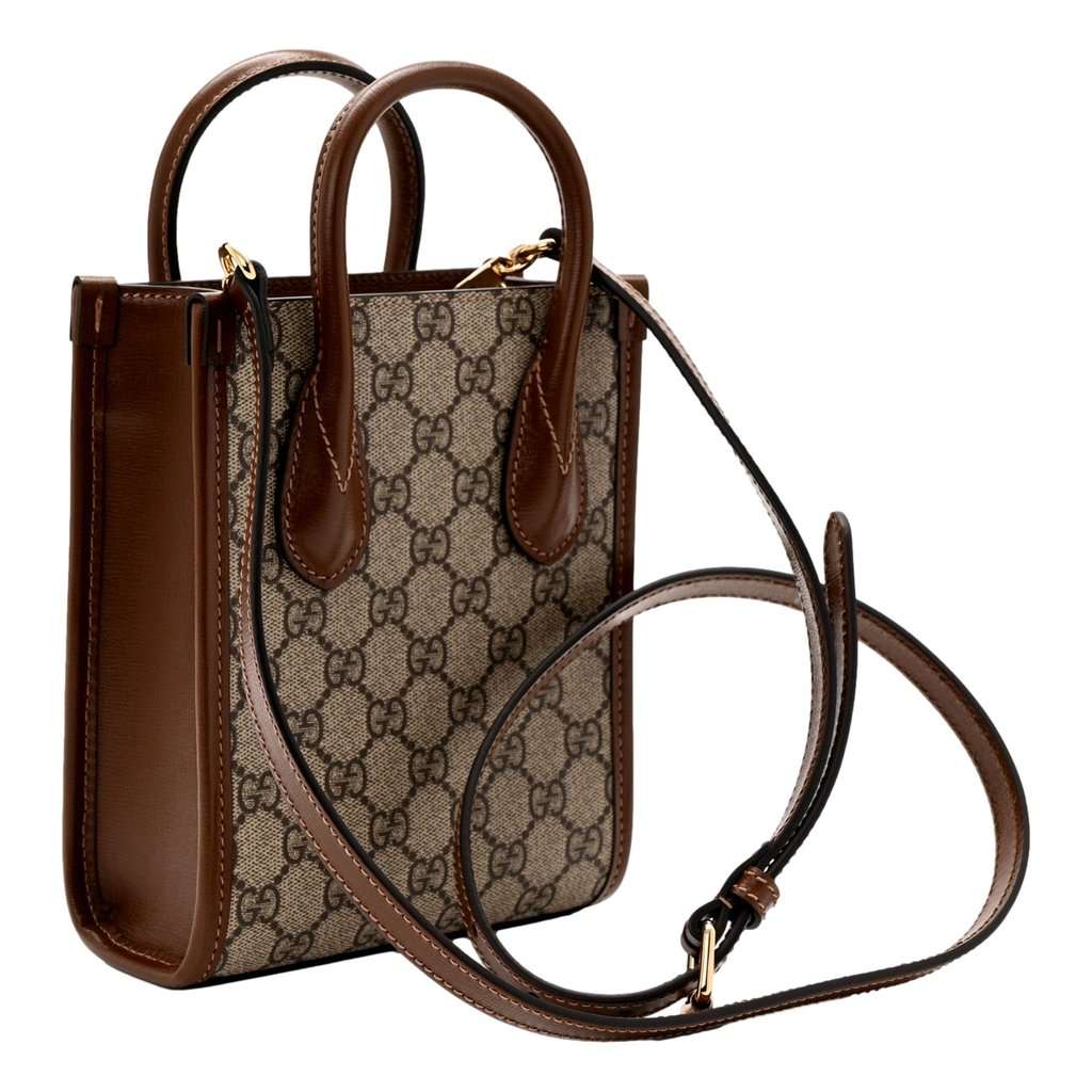 Gucci Gucci Interlocking G Leather Emblem Supreme Canvas Brown Leather Mini Shopper Tote Brown Leather Never worn - Back View