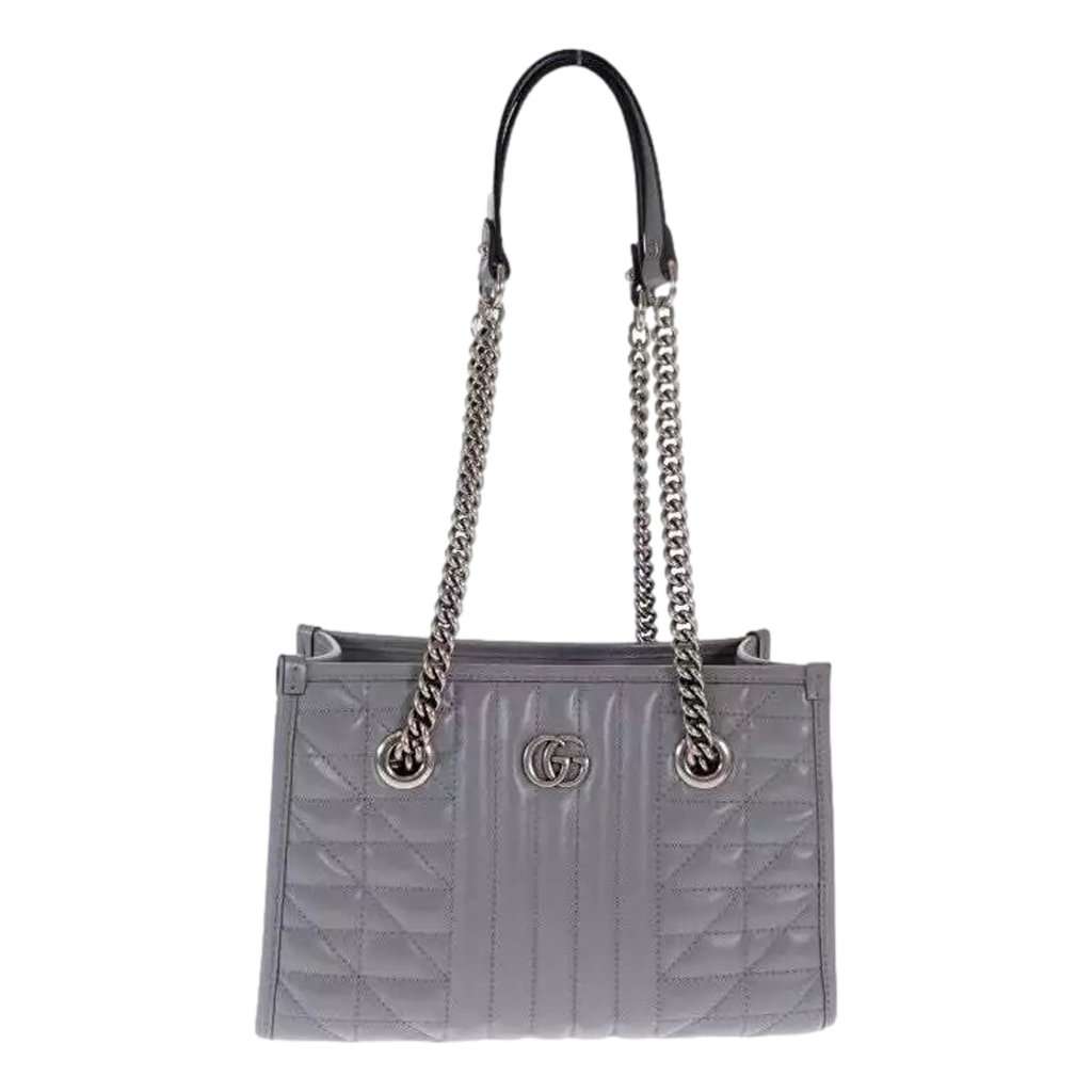 Gucci Gucci GG Marmont Silver Medium Chain Shoulder Tote Bag Gray Leather Grey Leather Never worn - Front View