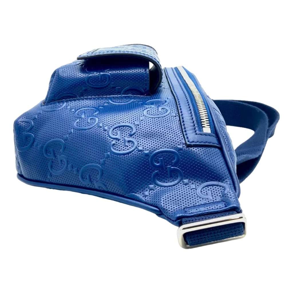 Gucci Gucci Calfskin GG Tennis Embossed Pocket Belt Bag Blue Blue Leather Never worn - Model View