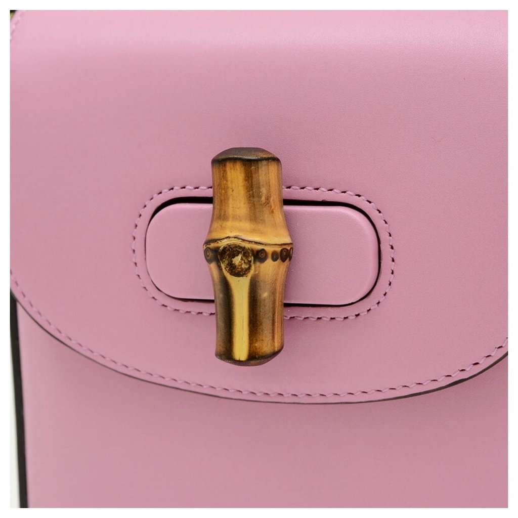 Gucci Gucci Bamboo 1947 Mini Pink Leather Top Handle Crossbody Bag Pink Leather Never worn - Inside View