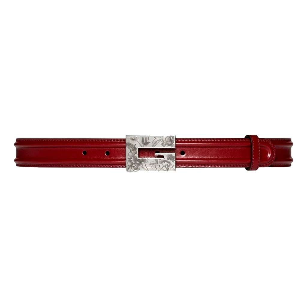 Gucci Gucci Memorable Floral Engraved G Buckle Leather Belt Burgundy 80/32 Red Leather Never worn - Back View