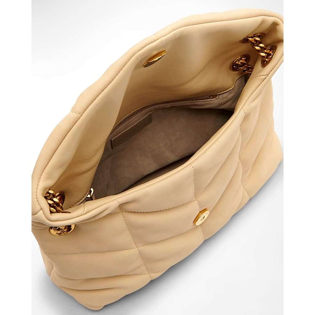 Saint Laurent Saint Laurent Lou Puffer Medium Shoulder Bag in Quilted Leather Beige Leather Never worn - Model View