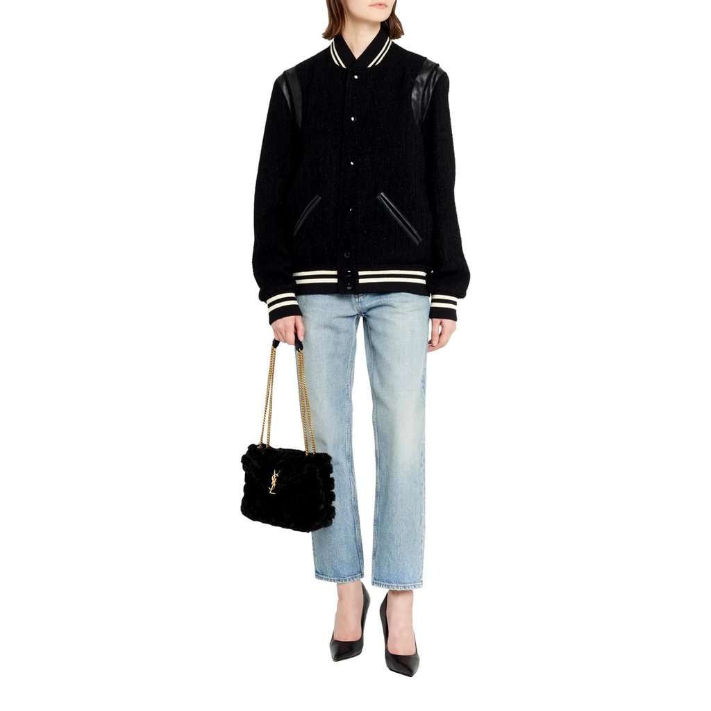 Saint Laurent Saint Laurent Loulou Black Shearling Medium Shoulder Bag Black Leather Never worn - Model View