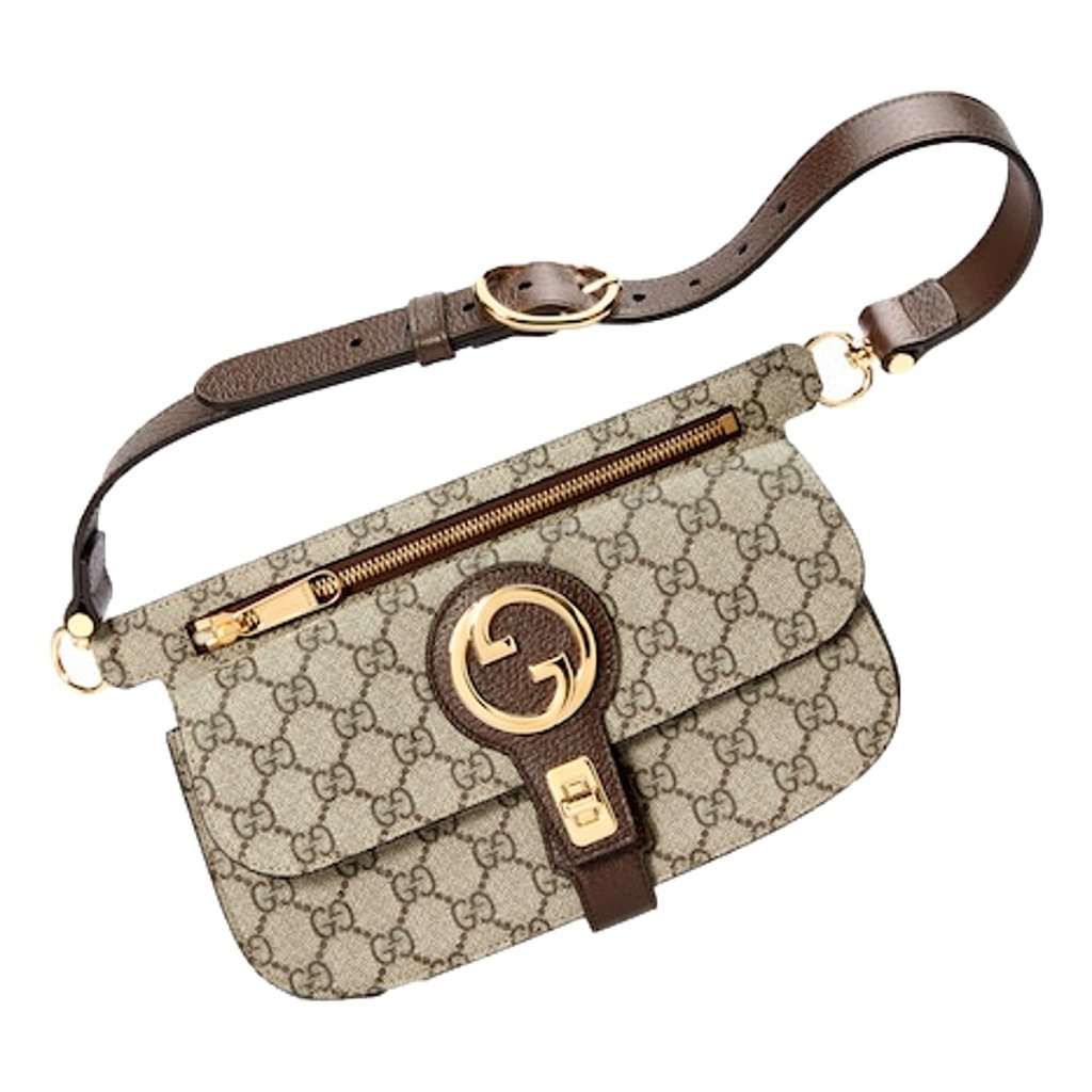 Gucci Gucci GG Supreme Blondie Canvas Belt Bag Brown Beige Size 90 Gold Logo Brown Leather Never worn - Back View