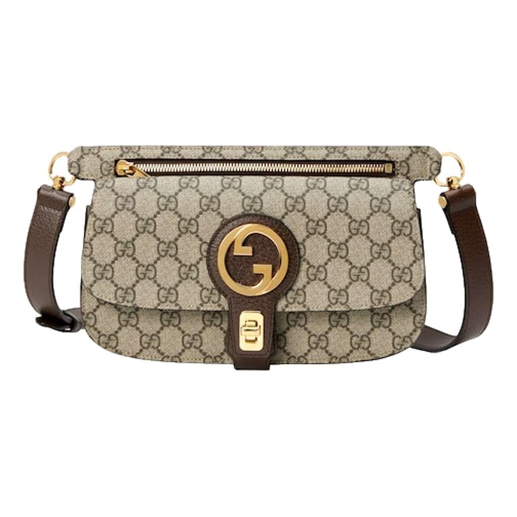 Gucci Gucci GG Supreme Blondie Canvas Belt Bag Brown Beige Size 90 Gold Logo Brown Leather Never worn - Box View