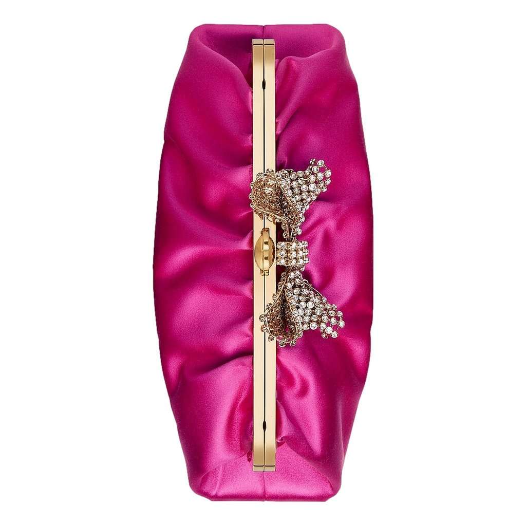 Gucci Gucci Broadway Crystal Bow Clutch Chain Shoulder Bag Fuchsia Satin Pink Satin Never worn - Model View