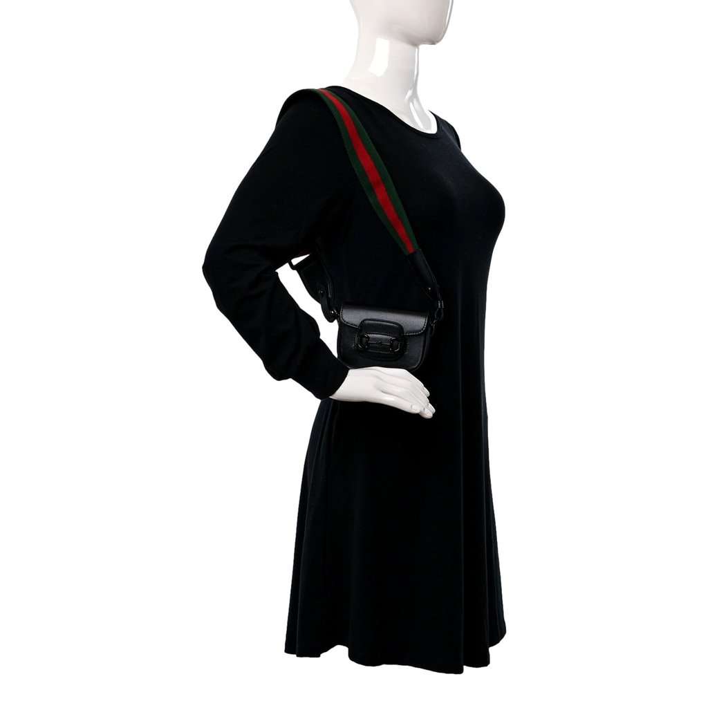 Gucci Gucci Horsebit 1955 Mini Black Calfskin Leather Web Stripe Crossbody Bag Black Leather Never worn - Box View