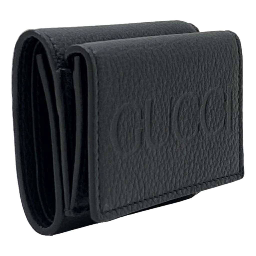 Gucci Gucci Black Pebbled Leather Tri Fold Wallet Coin Pouch Gold Hardware Black Leather Never worn - Back View