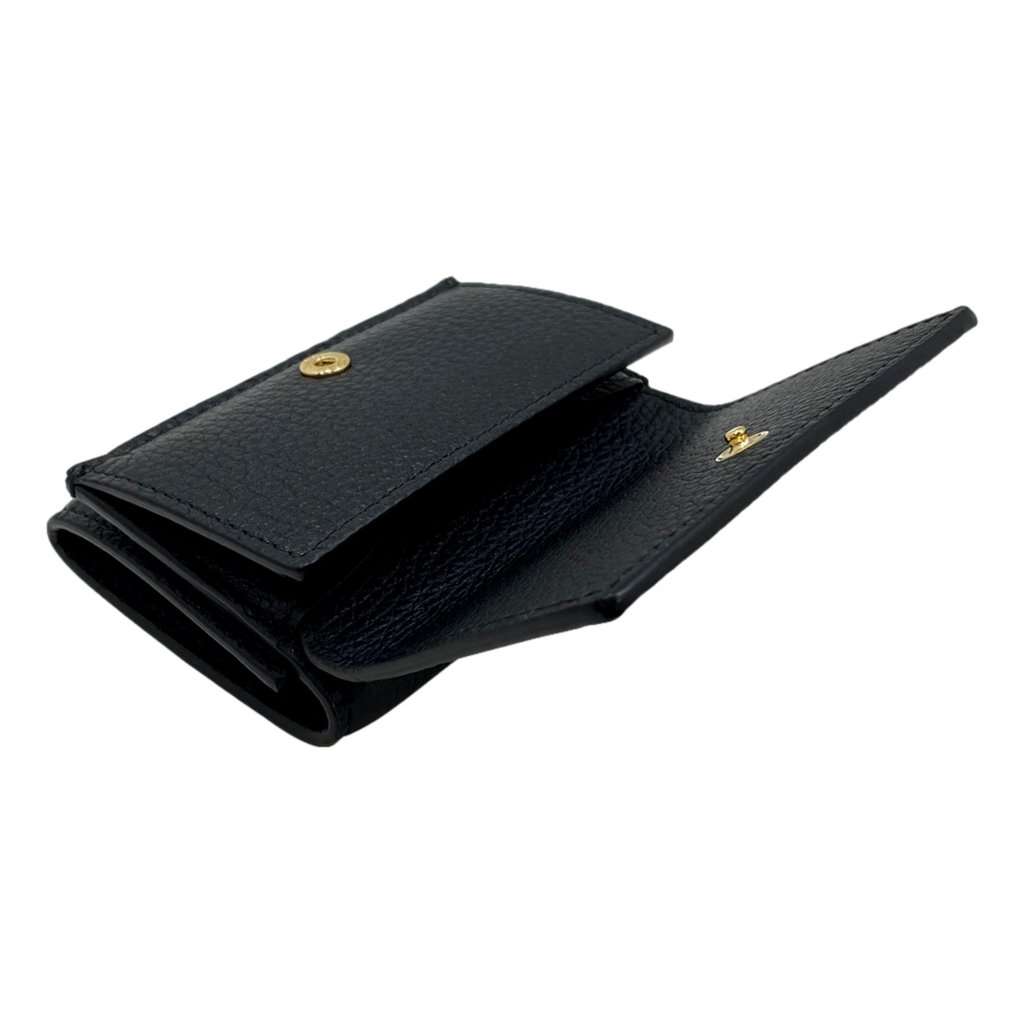 Gucci Gucci Black Pebbled Leather Tri Fold Wallet Coin Pouch Gold Hardware Black Leather Never worn - Box View