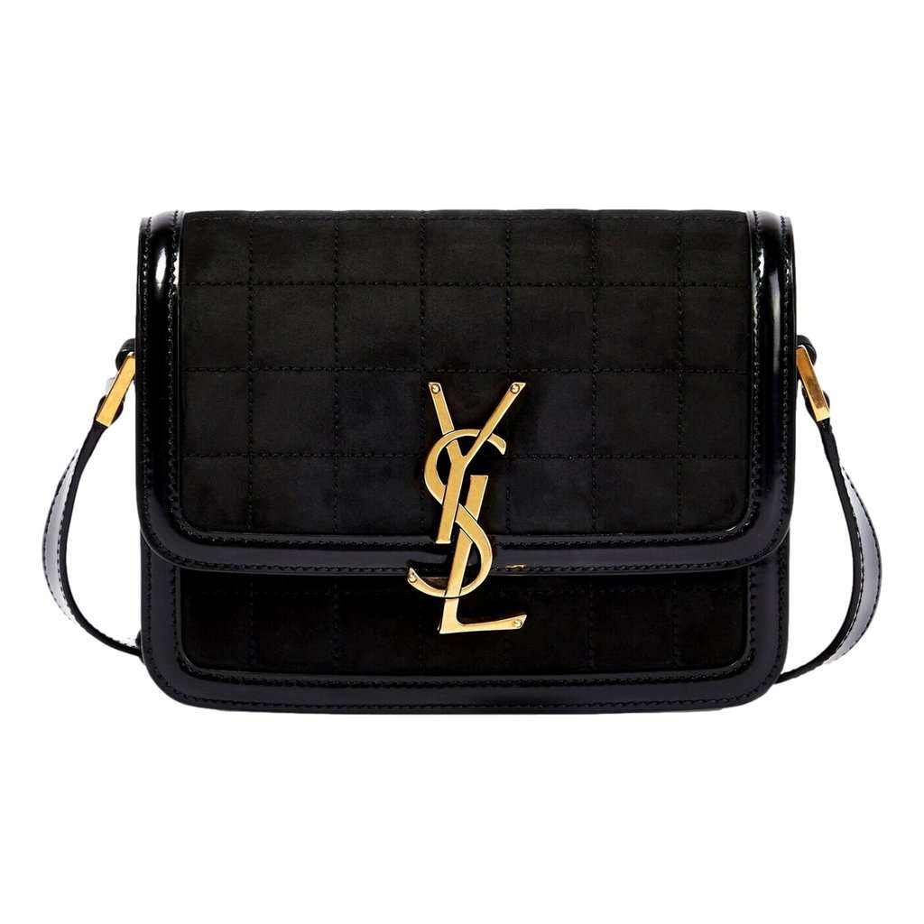 Saint Laurent Saint Laurent Solferino Leather Black Quilted Suede Shoulder Bag Black Suede Never worn - Front View