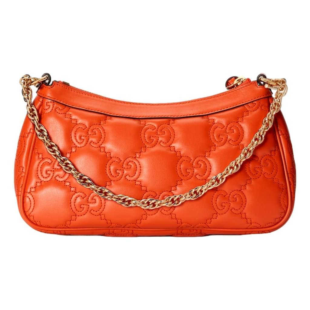 Gucci Gucci GG Quilted Matelassé Leather Mini Shoulder Bag In Orange Orange Leather Never worn - Model View