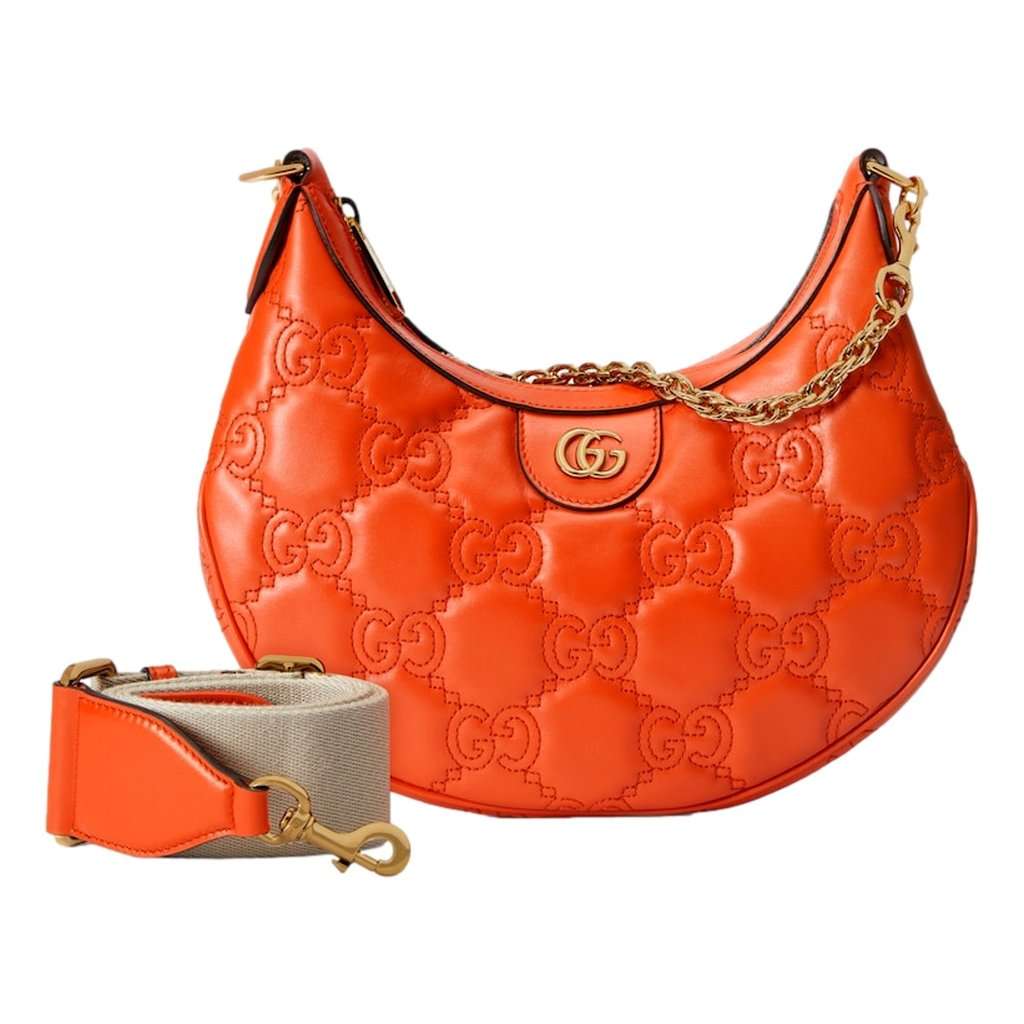 Gucci Gucci GG Quilted Matelassé Leather Small Shoulder Handbag In Orange Orange Leather Never worn - Model View