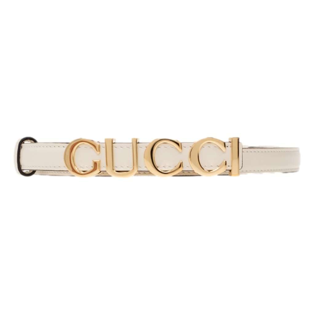 Gucci Gucci Cream Leather Belt with Metal Gold Logo Lettering Size 75 White Leather Never worn - Front View