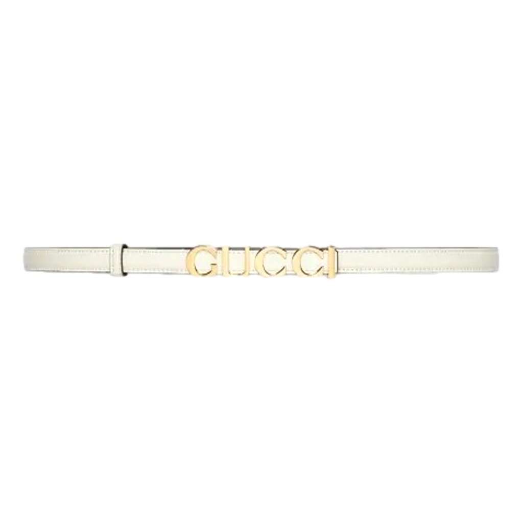 Gucci Gucci Cream Leather Belt with Metal Gold Logo Lettering Size 80 White Leather Never worn - Back View