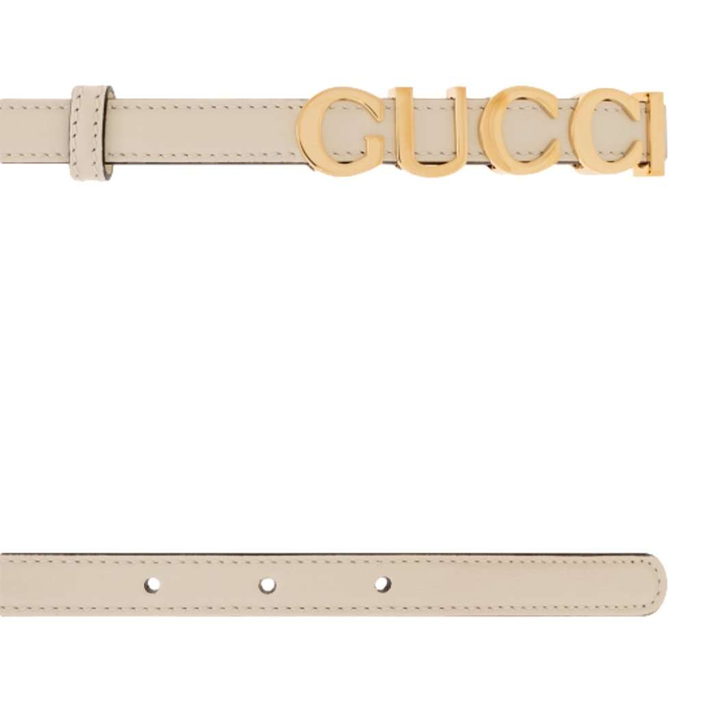 Gucci Gucci Cream Thin Leather Belt with Metal Gold Logo Lettering Size 85 White Leather Never worn - Model View