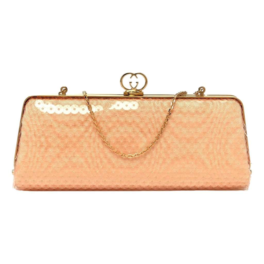 Gucci Gucci Broadway Small Sequin Moire Clutch Crossbody Peach Light Pink Pink Leather Never worn - Front View