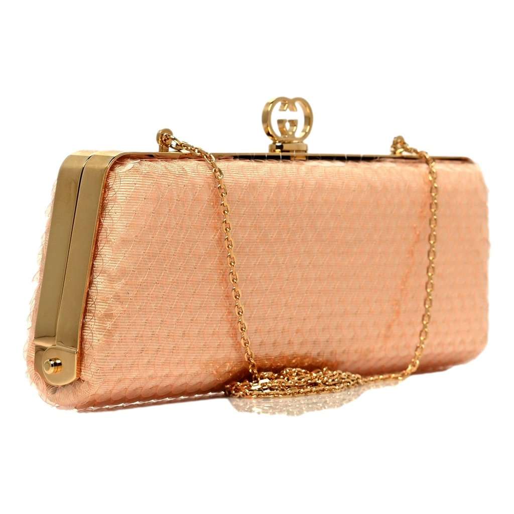 Gucci Gucci Broadway Small Sequin Moire Clutch Crossbody Peach Light Pink Pink Leather Never worn - Back View