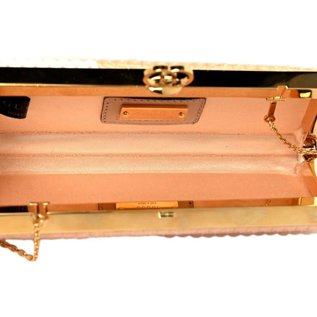 Gucci Gucci Broadway Small Sequin Moire Clutch Crossbody Peach Light Pink Pink Leather Never worn - Inside View