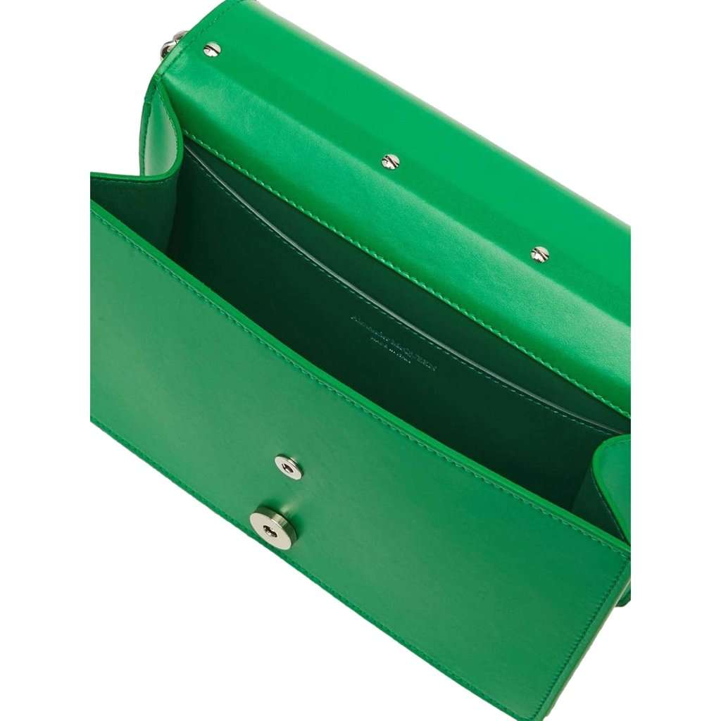 Alexander McQueen Alexander McQueen The Slash Skull Ring Clutch Bright Green Smooth Leather Silver Hardware Green Leather Never worn - Model View