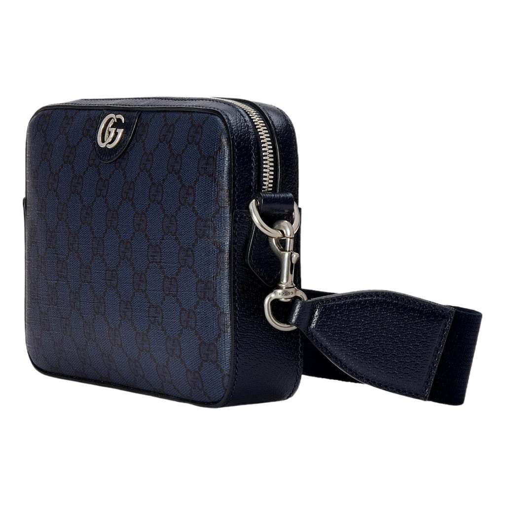 Gucci Gucci GG Supreme Canvas Ophidia Small Crossbody Bag in Navy Blue Blue Leather Never worn - Model View